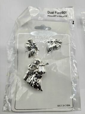 ​Vintage Silver Tone Victorian Couple Rose Bouquet Brooch Pendant & Earring Set